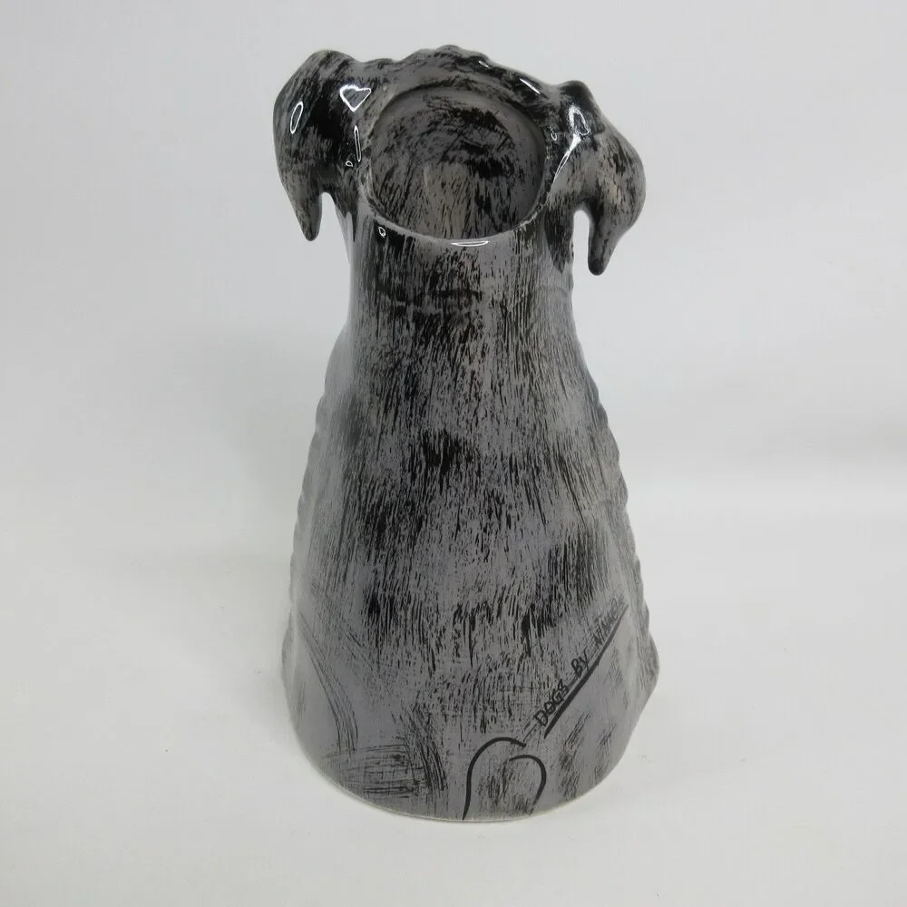 Schnauzer Dog by Nina Lyman Porcelain Vase Hand Painted 8” Tall Black Gray